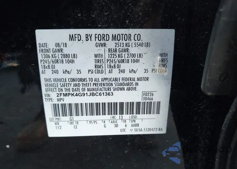 2018 Ford Edge Se из США, поврежденный, VIN 2FMPK4G91JBC61363